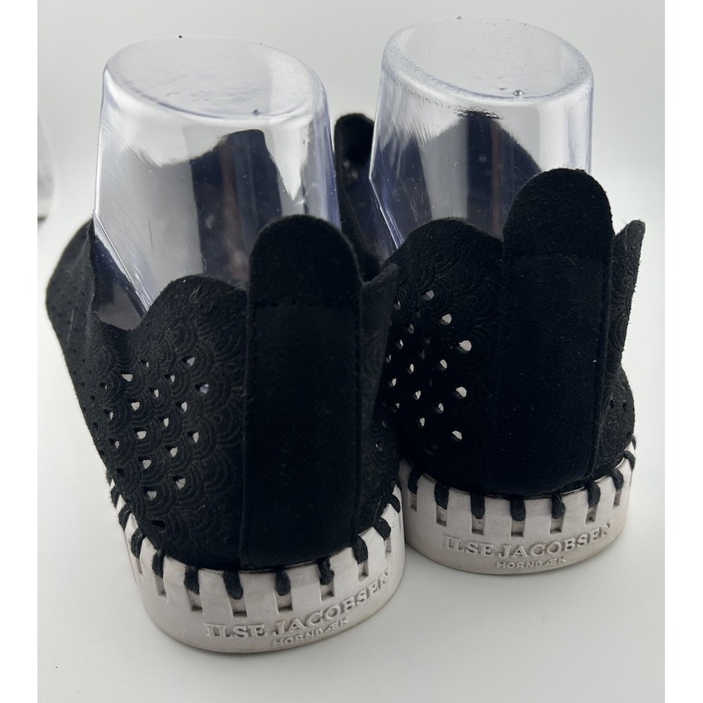 Ilse Jacobsen Black Perforated Slip-On Flats with White Trim - Picture 5 of 7